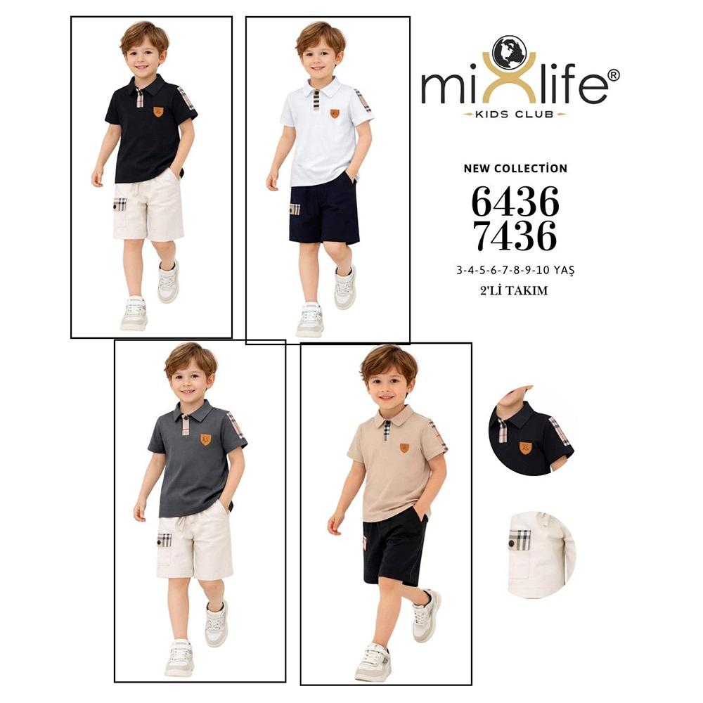 Mixperry 7436 Erkek Çocuk Armalı Cepli Yakalı Şortlu Takım 7-10 Yaş