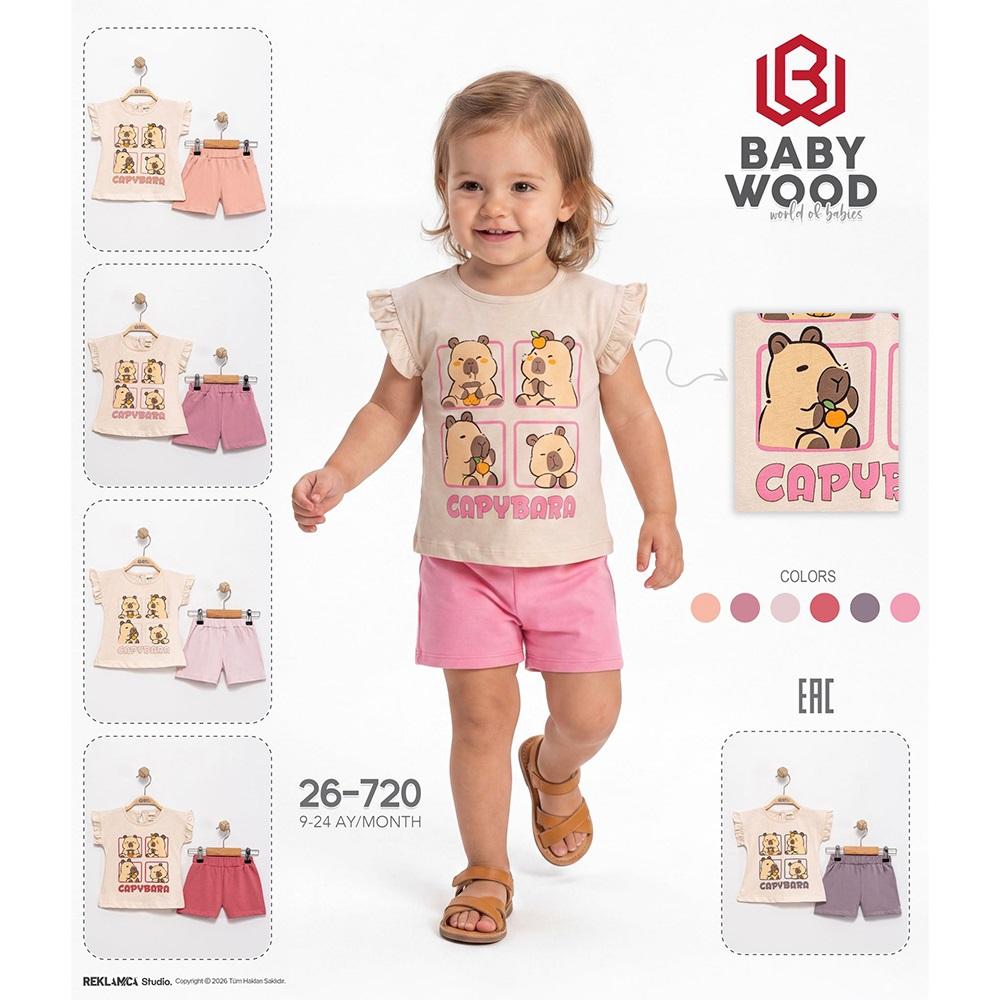 Babywood BW 26-720 Kız Bebe Penye Sevimli Ayıcık Baskılı Şortlu Takım 9-24 Ay