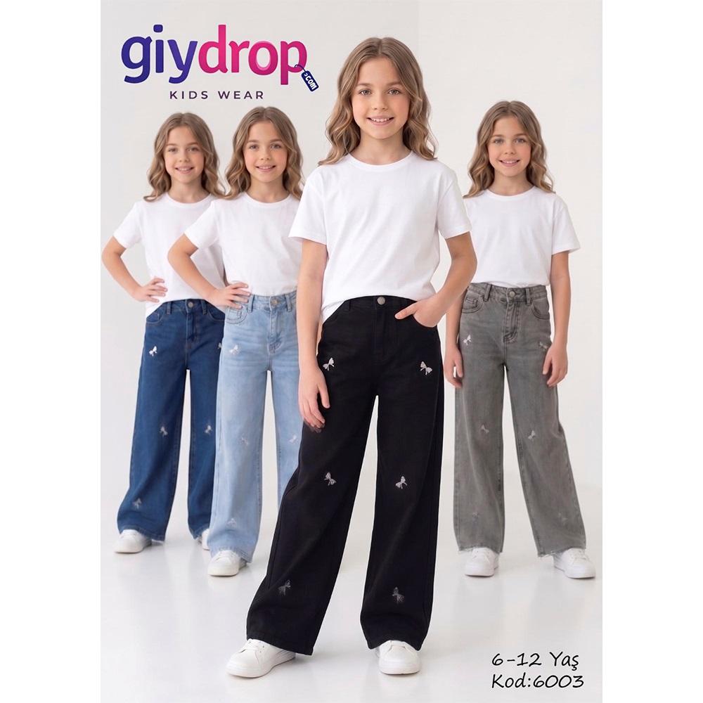 Giydrop 6003 Kız Çocuk Fiyonk Nakışlı Kot Pantolon 6-12 Yaş