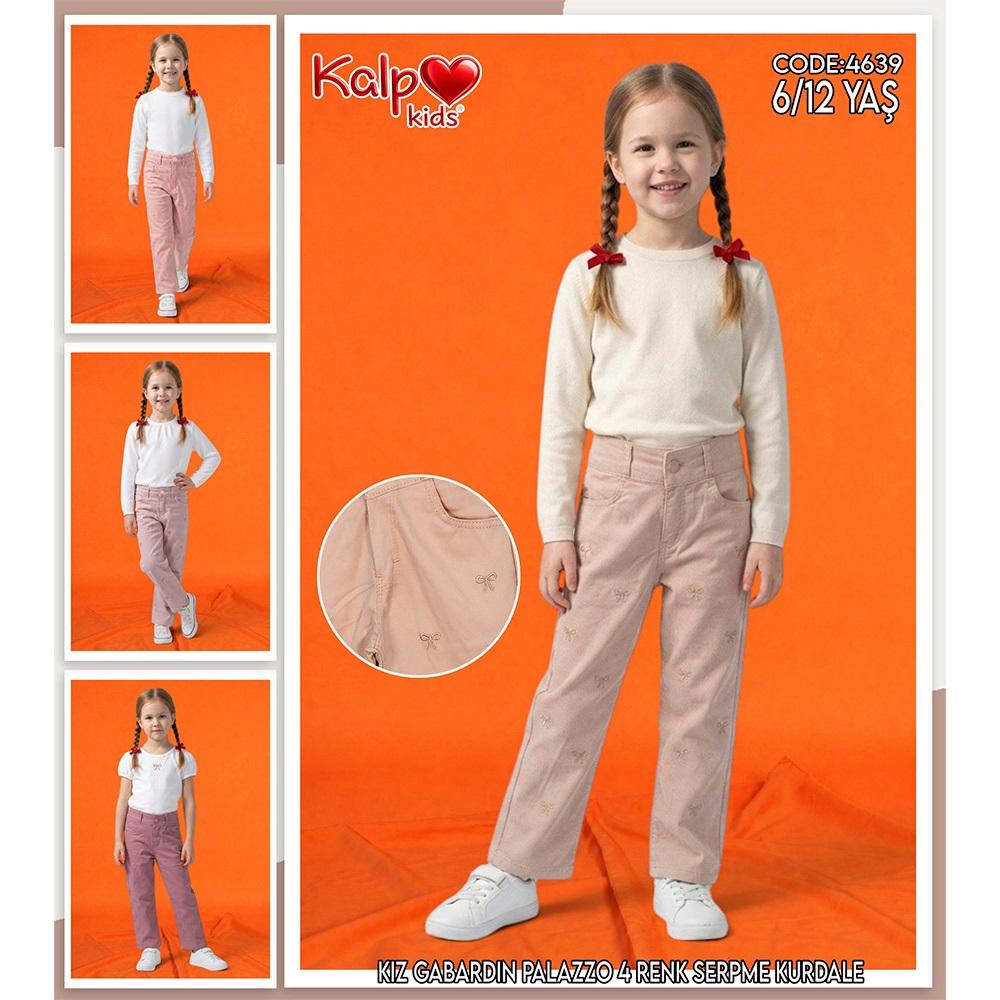 Kalp Kids 4639-1 Kız Çocuk Palazzo Serpme Kurdela Nakışlı Pantolon 6-12 Yaş