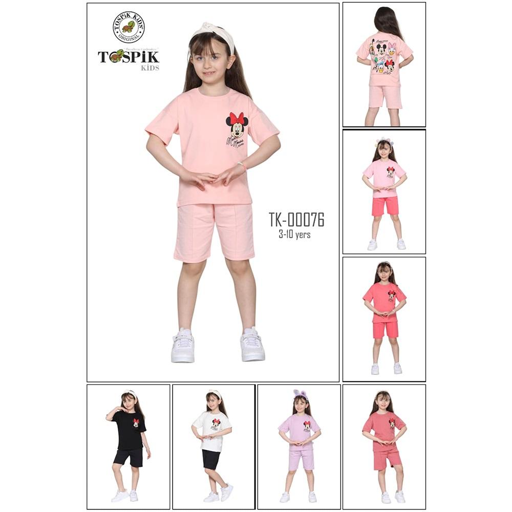 Tospik Tk-00076 Kız Çocuk Penye Mickey Mouse Baskılı Şortlu Takım 3-10 Yaş