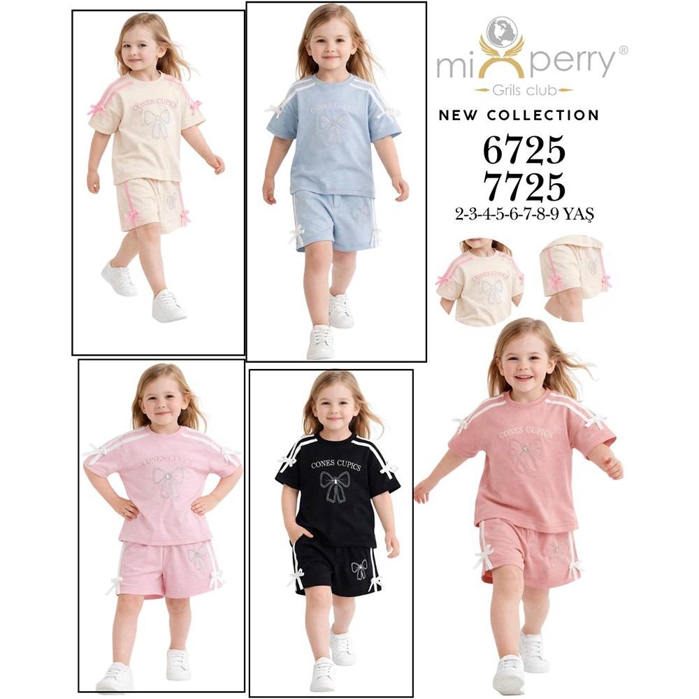 Mixperry 7725 Kız Çocuk Oysho Simli Fiyonk Nakışlı Şortlu Takım 6-9 Yaş