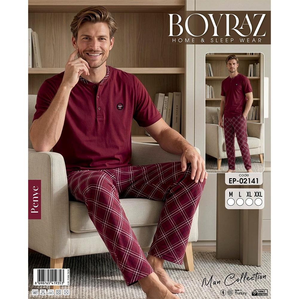 Boyraz EP-02141 Erkek Süprem Penye Uzun Kol Yaka Düğmeli Pijama Takımı M-2XL