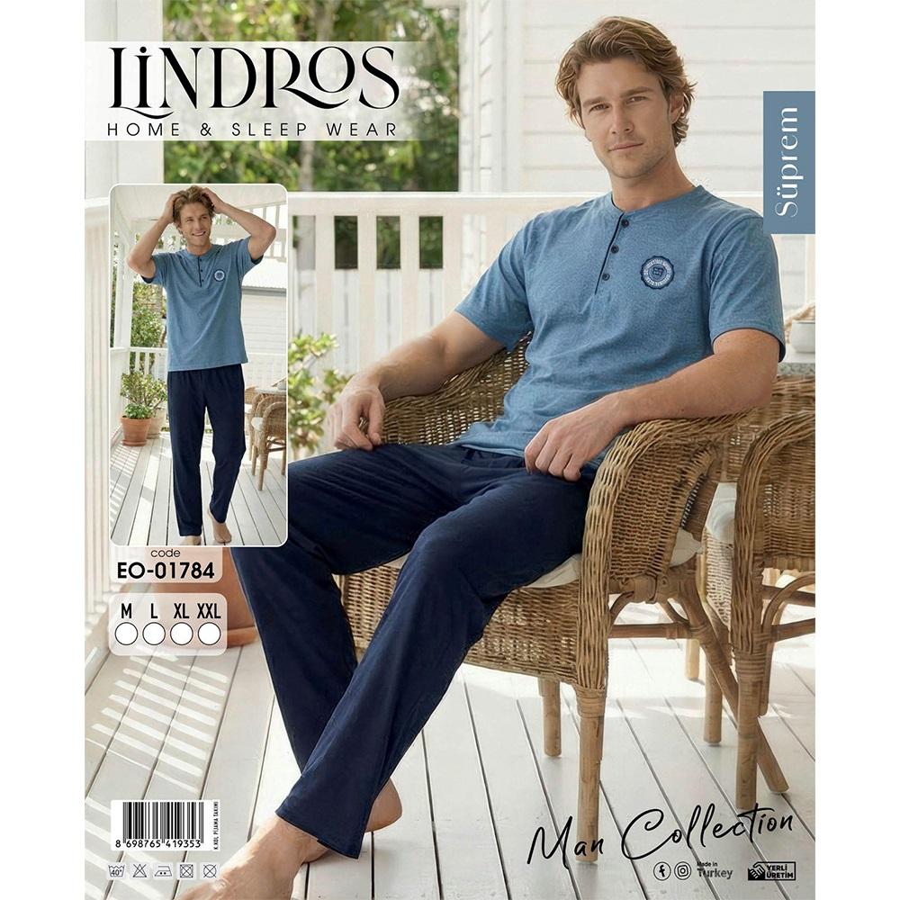 Lindros EO-01784 Erkek Süprem Kısa Kol Yaka Düğmeli Pijama Takımı M-2XL