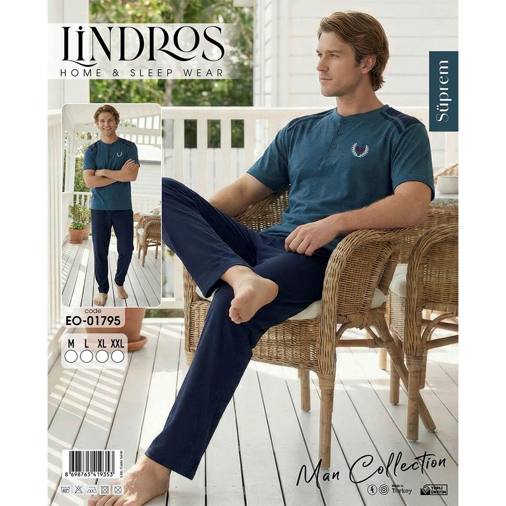 Lindros EO-01795 Erkek Süprem Kısa Kol Yaka Düğmeli Pijama Takımı M-2XL