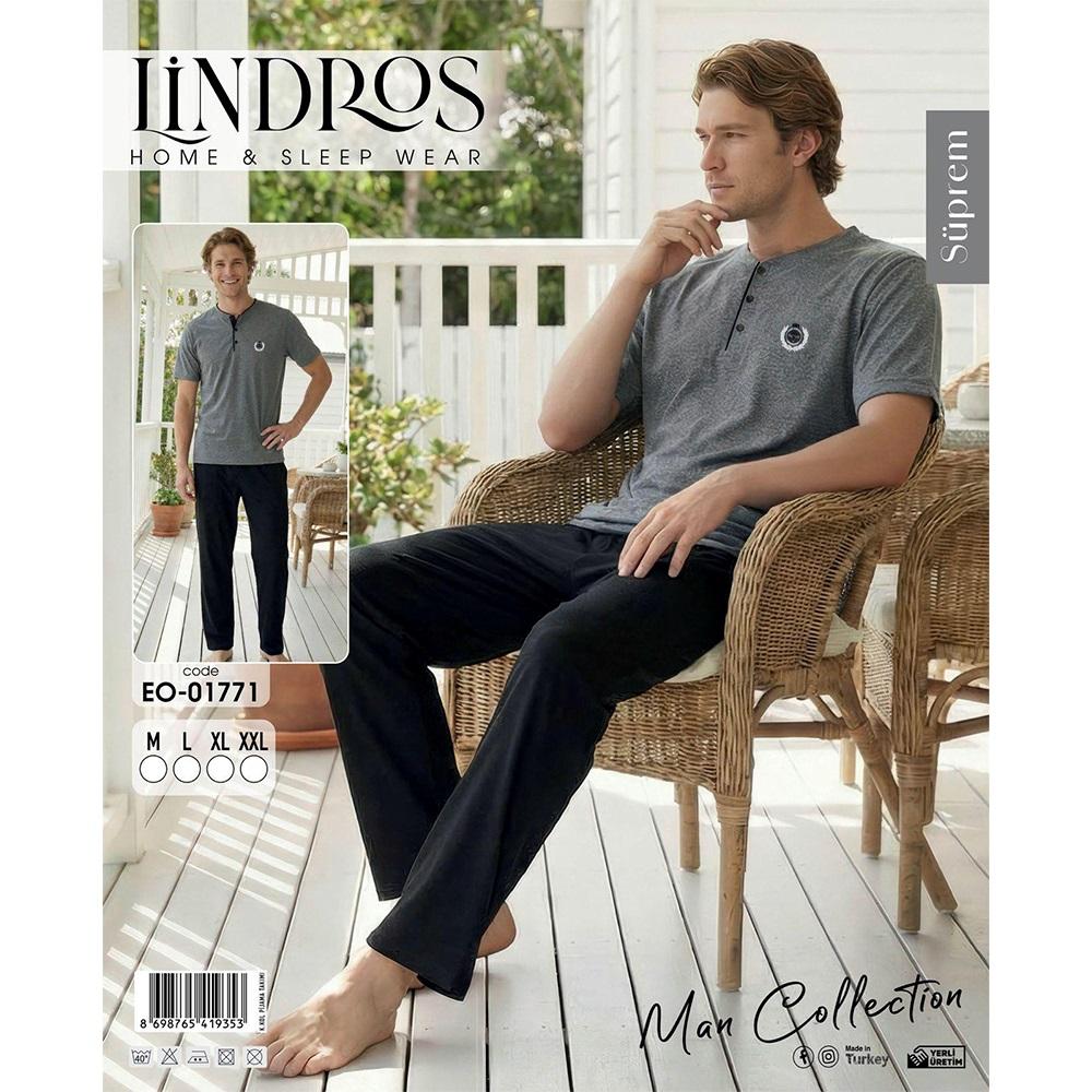 Lindros EO-01771 Erkek Süprem Kısa Kol Yaka Düğmeli Pijama Takımı M-2XL