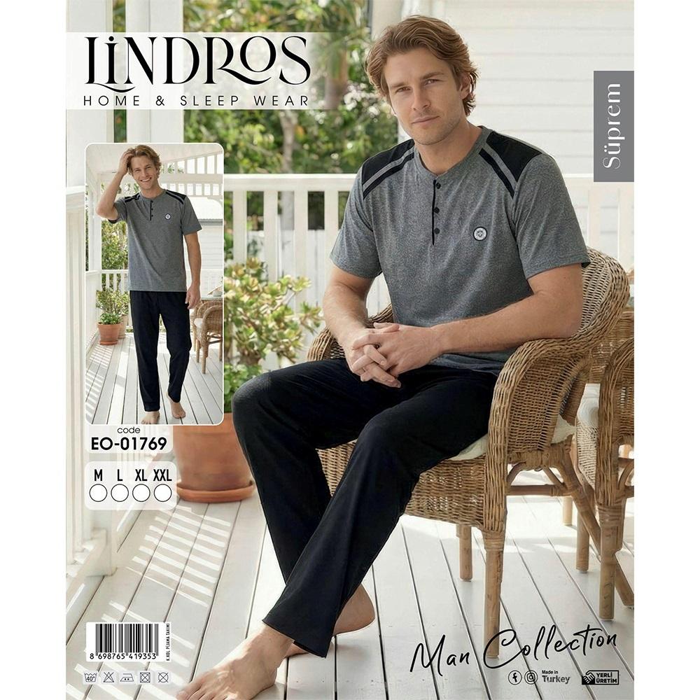 Lindros EO-01769 Erkek Süprem Kısa Kol Yaka Düğmeli Pijama Takımı M-2XL