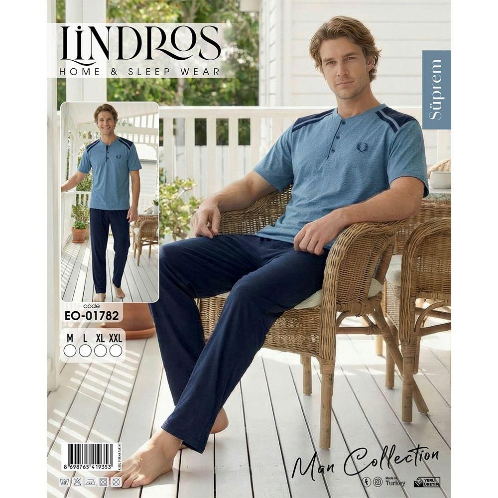 Lindros EO-01782 Erkek Süprem Kısa Kol Yaka Düğmeli Pijama Takımı M-2XL