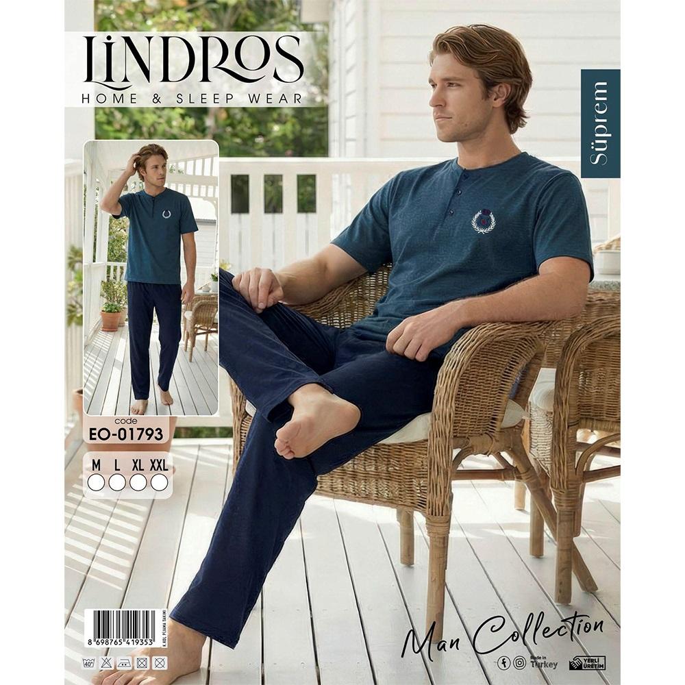 Lindros EO-01793 Erkek Süprem Kısa Kol Yaka Düğmeli Pijama Takımı M-2XL