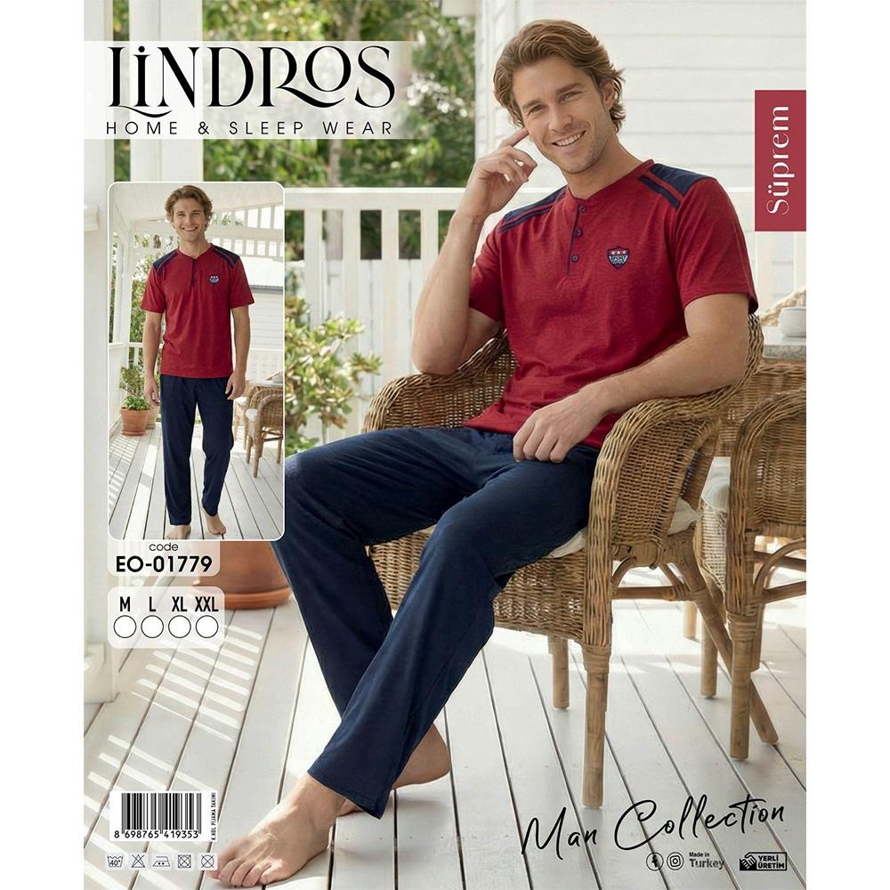 Lindros EO-01779 Erkek Süprem Kısa Kol Yaka Düğmeli Pijama Takımı M-2XL