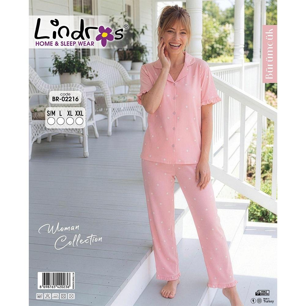 Lindros BR-02216 Bayan Bürümcük Boydan Düğmeli Kısa Kol Pijama Takımı S-2XL