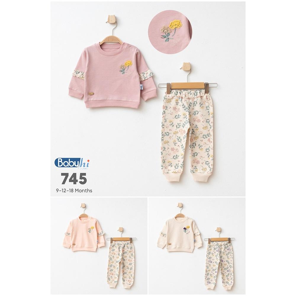 Baby Hi 745 Kız Bebe Çicekler Nakışlı 2Li Takım 9-18 Ay