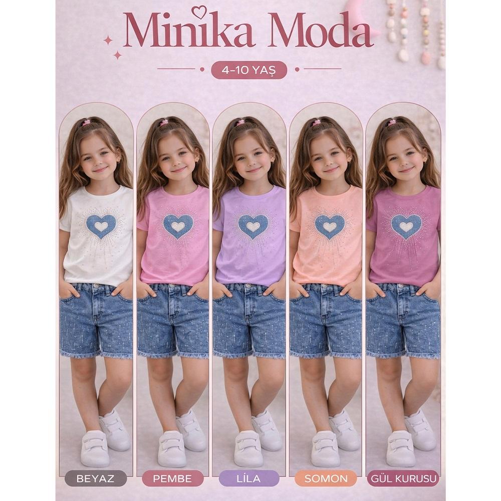Minika Kız Çocuk Penye Baskılı Ve Nakışlı Kot Şortlu Takım 3-10 Yaş