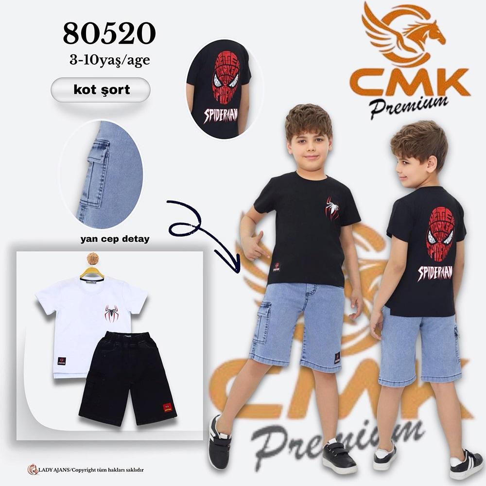 CMK KIDS 80520 Erkek Çocuk Penye Örümcek Baskılı Kot Şortlu Takım 3-10 Yaş