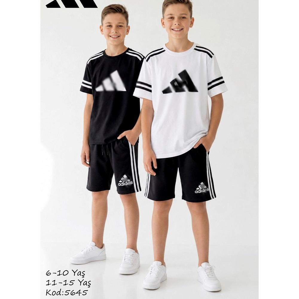 Adidas 5645-2 Erkek Çocuk Penye Adidas Baskılı Kaprili Takım 11-15 Yaş