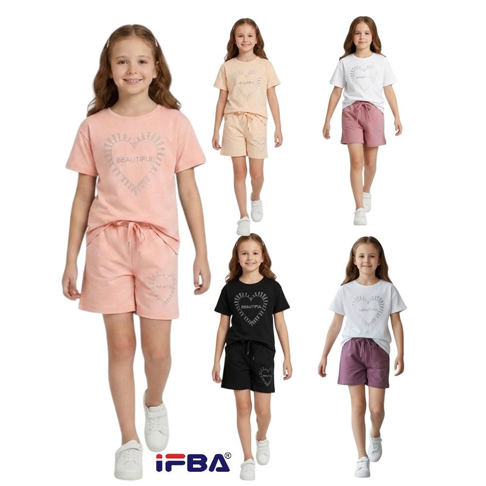 İfba Kids 16116 Kız Çocuk Penye Beatıful Taş Baskılı Şortlu Takım 3-7 Yaş