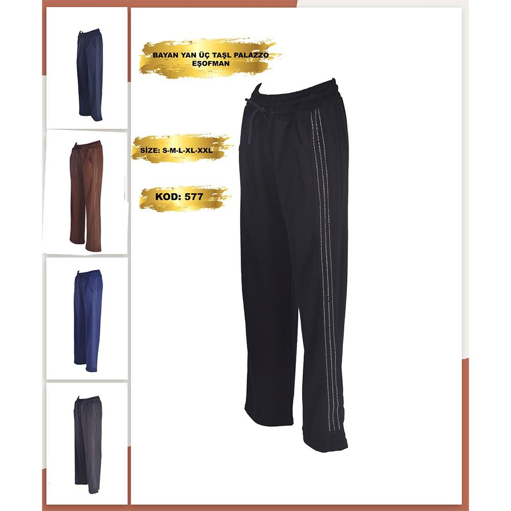 Yılmazcan BE 577 Bayan Palazzo Yan Üç Taşlı Bol Paça Eşofman Alt S-2XL