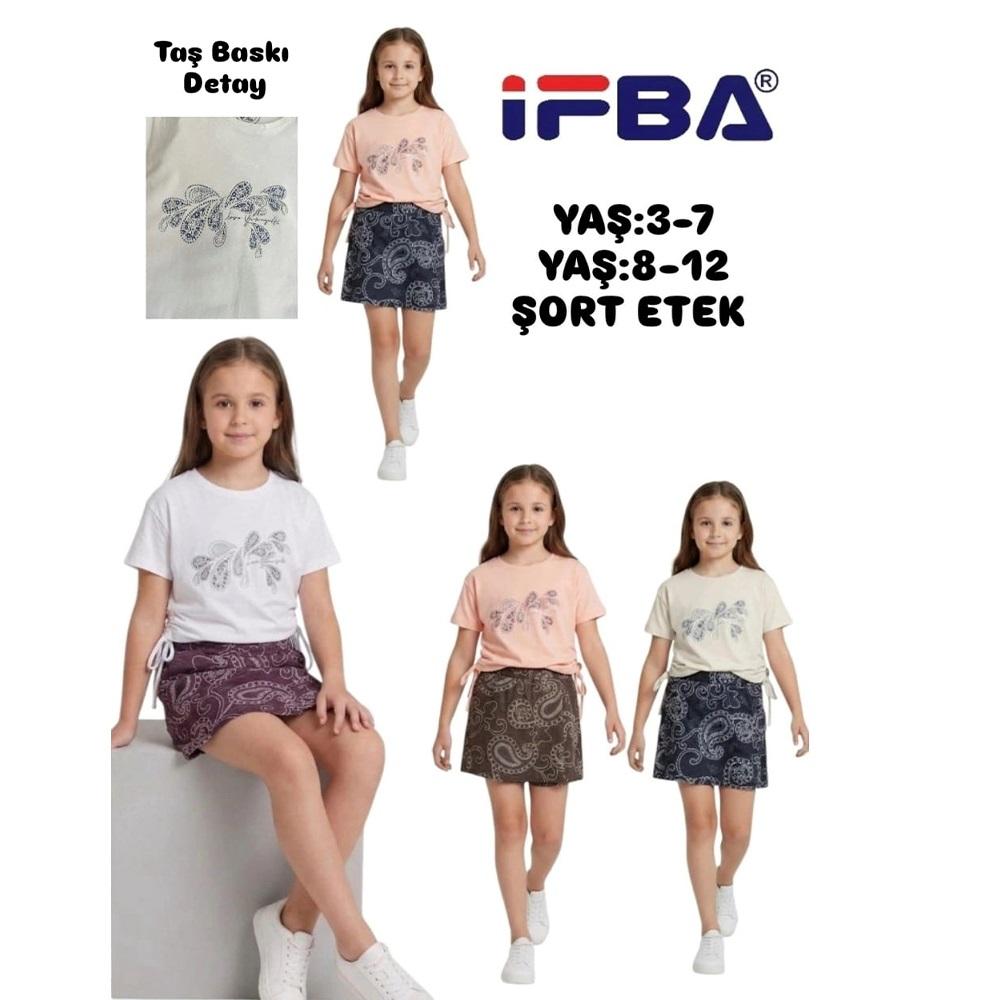 İfba Kids 16111 Kız Çocuk Penye Damlacık Nakışlı Şort Etekli Takım 3-7 Yaş