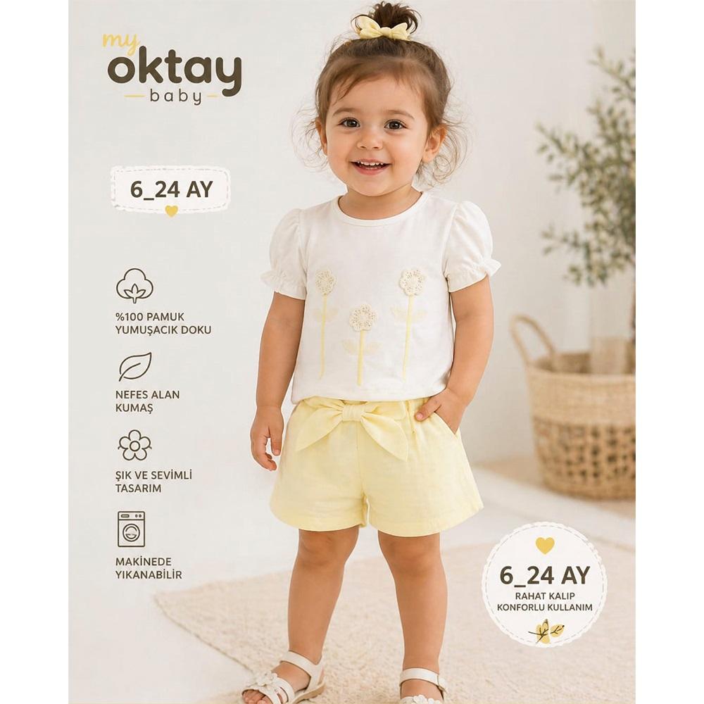 My Oktay 5533 Kız Bebe Müslin Çicek Nakışlı Şortlu Takım 6-24 Ay