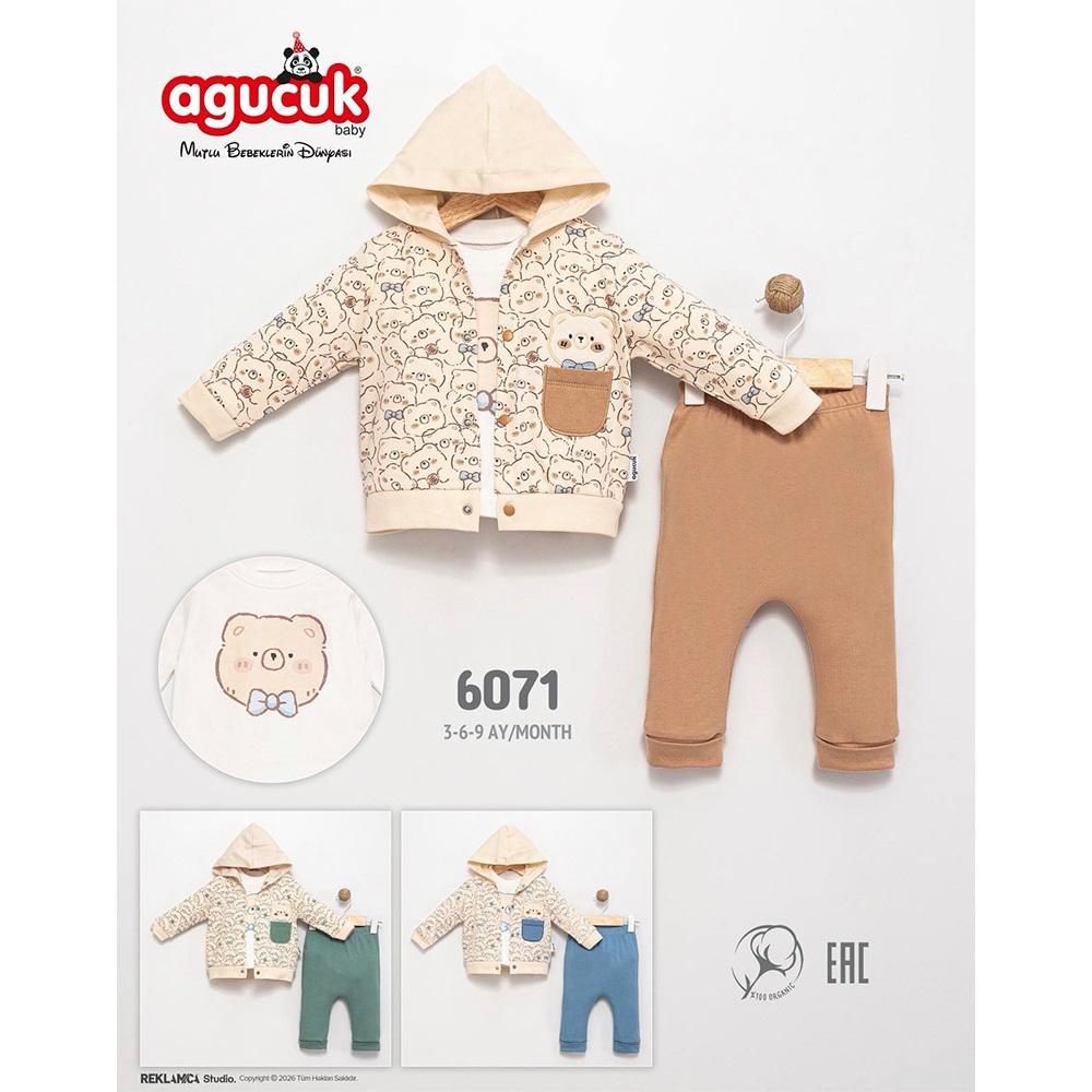 Agucuk Baby 6071 Erkek Bebe Penye Sevimli Ayıcık Baskılı 3 Lü Takım 3-9 Ay