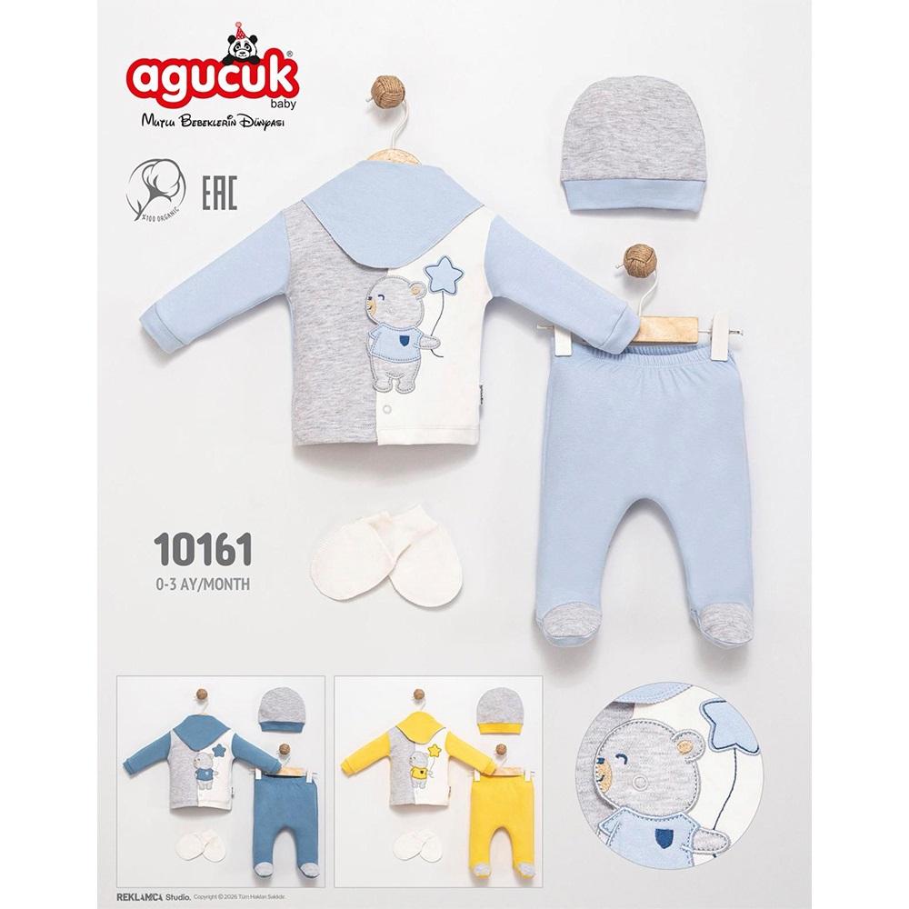 Agucuk Baby 10161 Erkek Bebe Penye Sevimli Ayıcık Nakışlı Takım 0-3 Ay