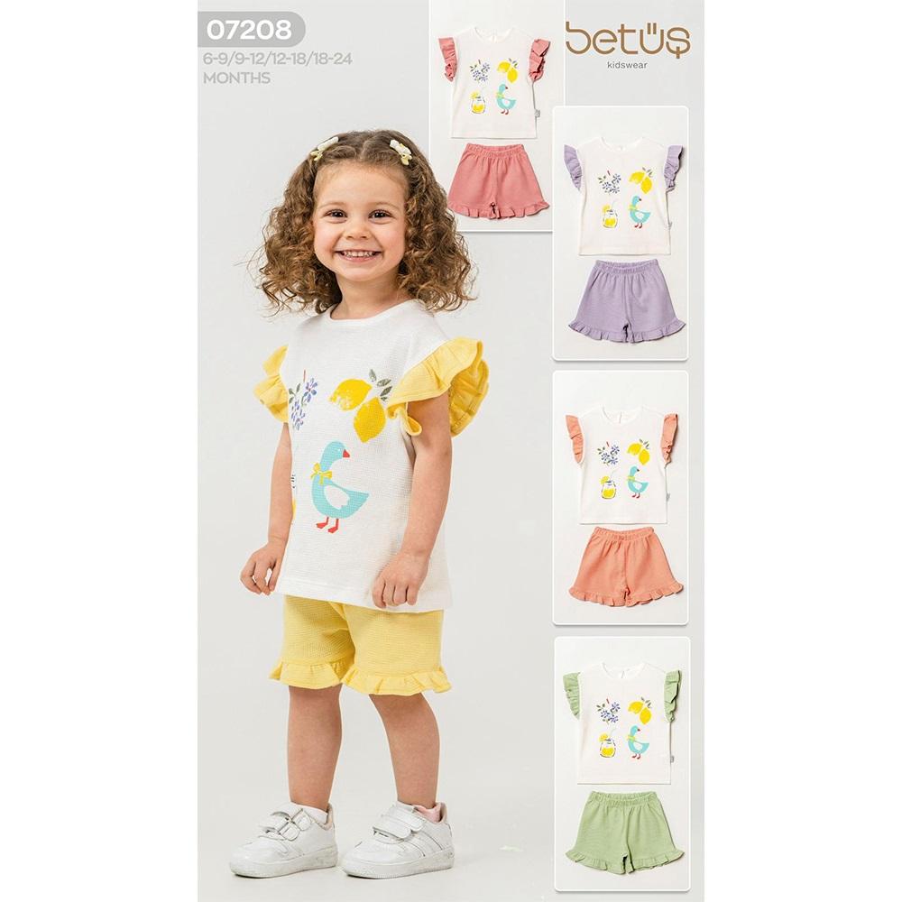 Betüş Bebe 07208 Kız Bebe Waffle Duck Baskılı Büzgülü Şortlu Takım 6-24 Ay