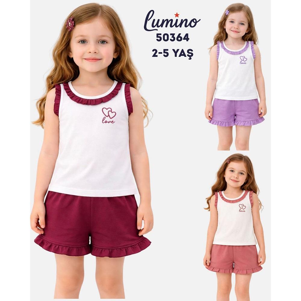 Lumino 50364 Kız Çocuk Raporlu Kalp Fırfırlı Şortlu Takım 2-5 Yaş