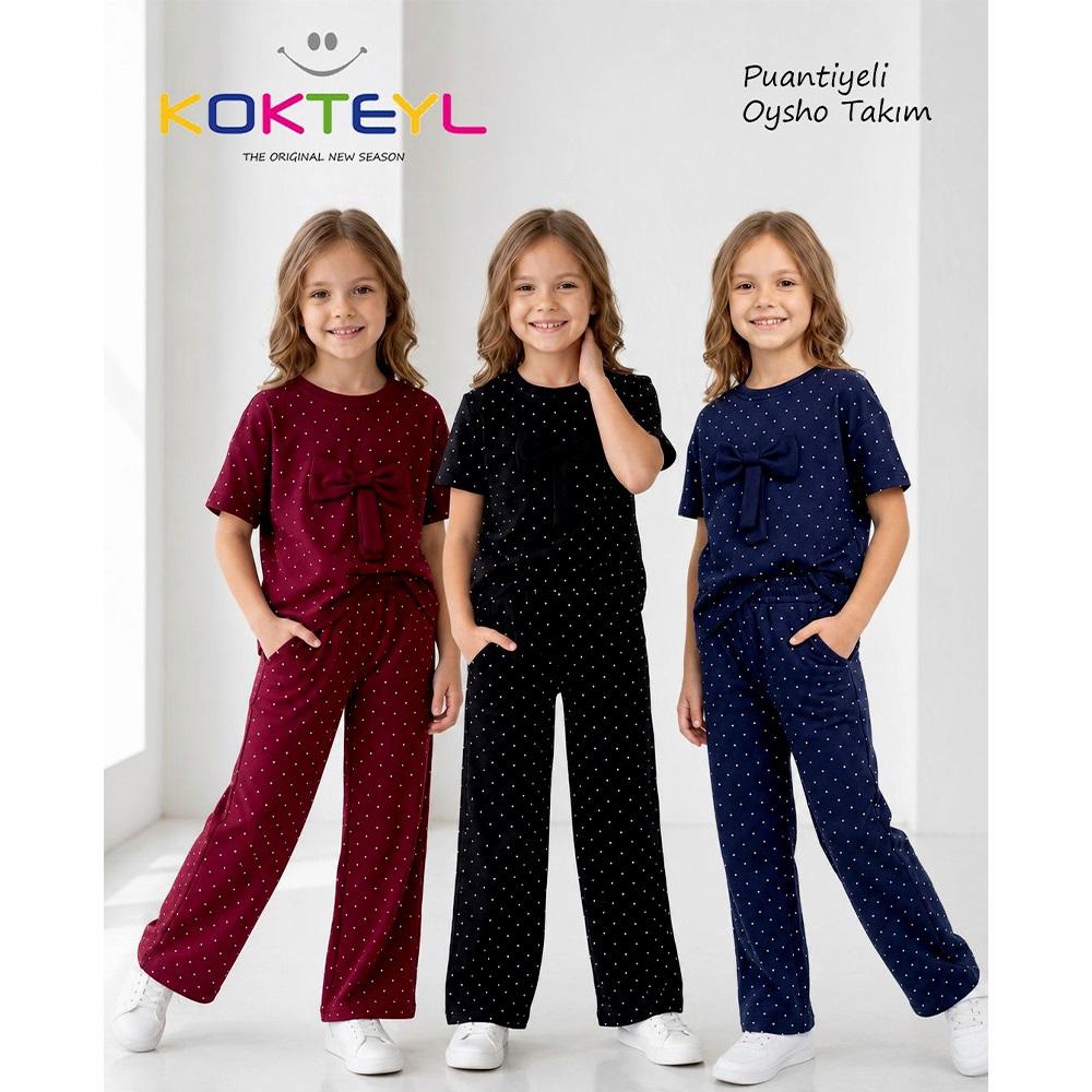 Kokteyl 5639 Kız Çocuk Oysho Puantiyeli Fiyonklu Takım 4-12 Yaş