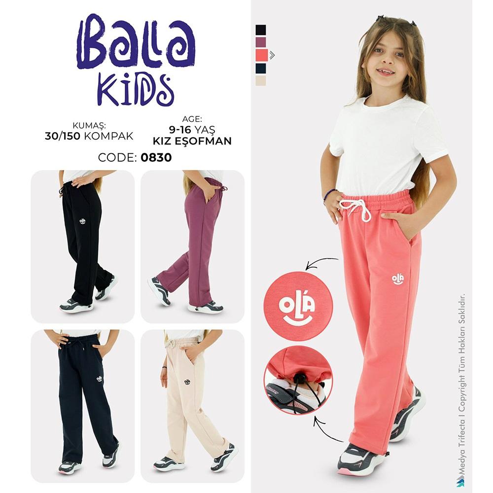 Bala Kids 0830 Kız Çocuk Kompak Penye Enjeksiyon Alo Basklı Cepli Stoper Paça Eşofman Alt 13-16 Yaş