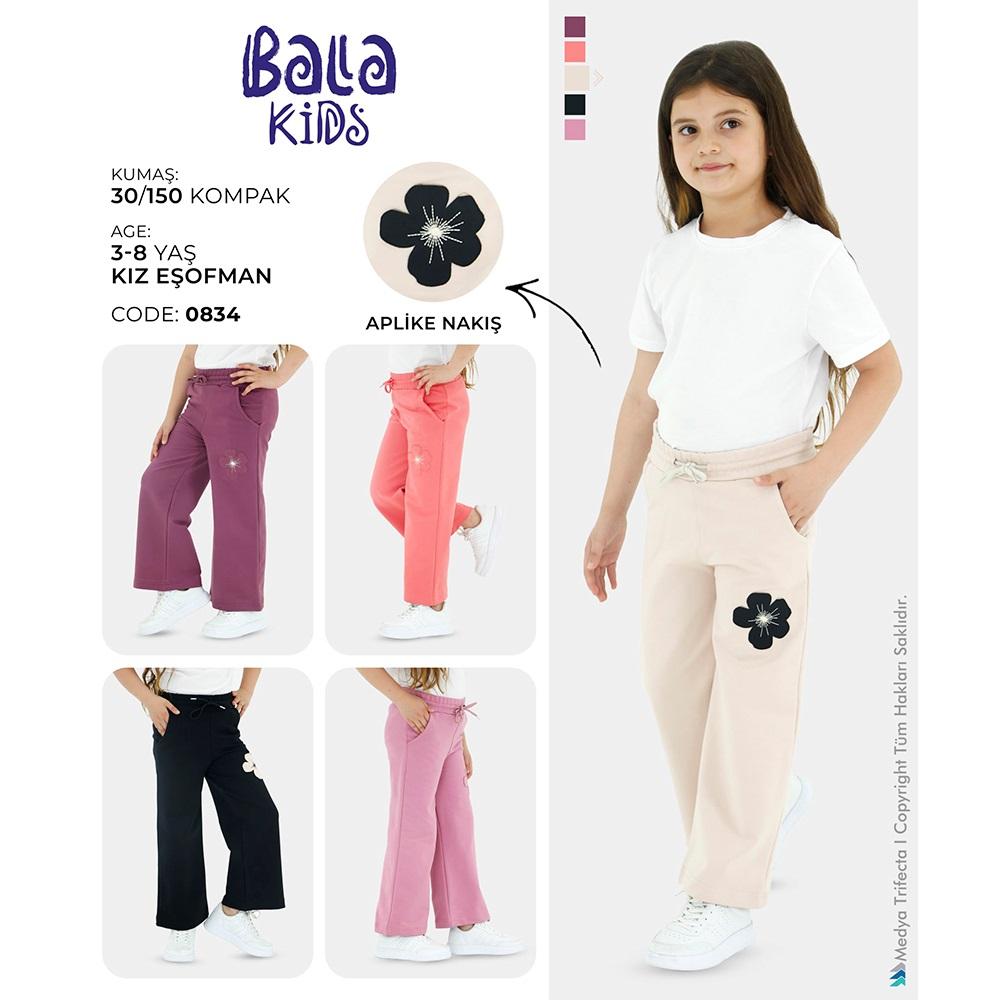 Bala 0834 Kız Çocuk Palazzo Ablike Çiçek Nakışlı Kapri 3-8 Yaş