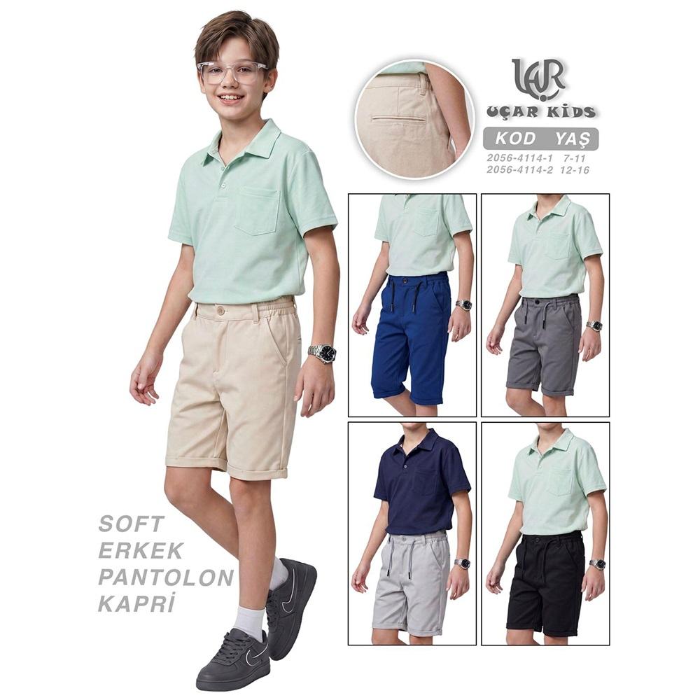 Uçar 2056-2 Erkek Çocuk Soft Duble Paça Pantolon Kapri 12-16 Yaş