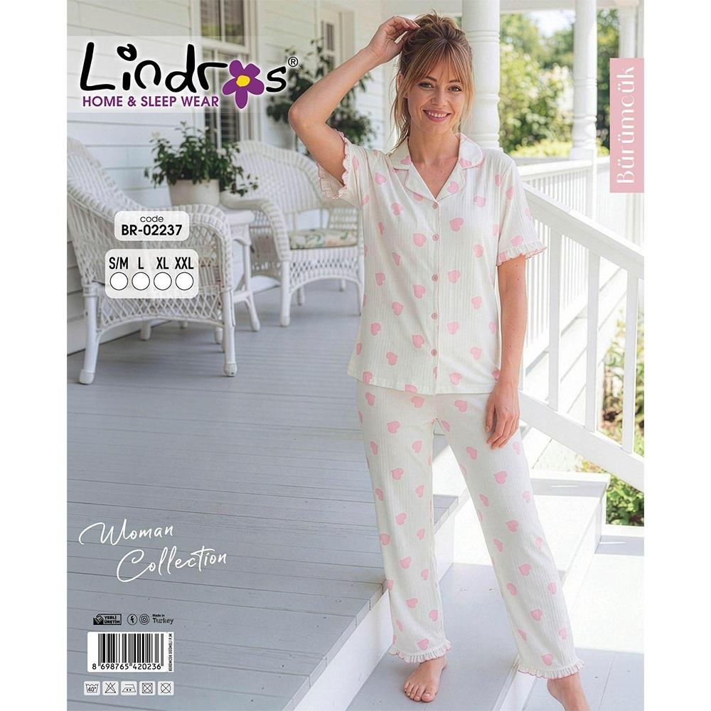 Lindros BR-02237 Bayan Bürümcük Boydan Düğmeli Kısa Kol Pijama Takımı S-2XL