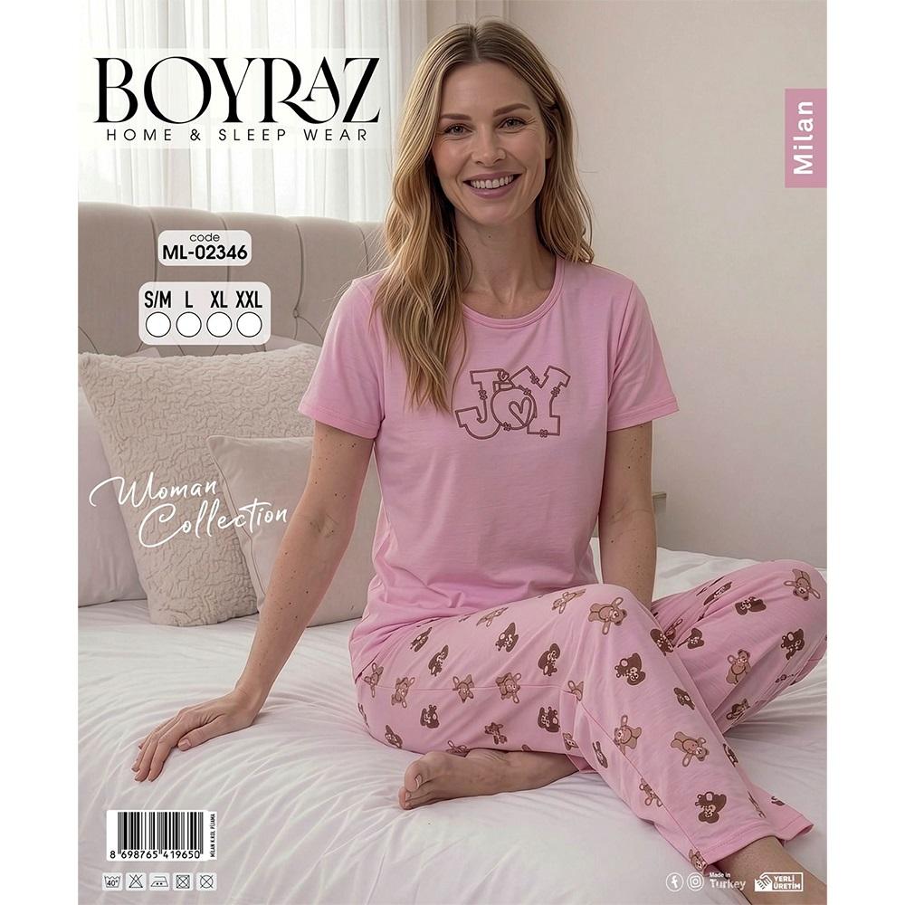 Boyraz ML-02346 Bayan Milan Desenli Kısa Kol Pijama Takımı S-2XL