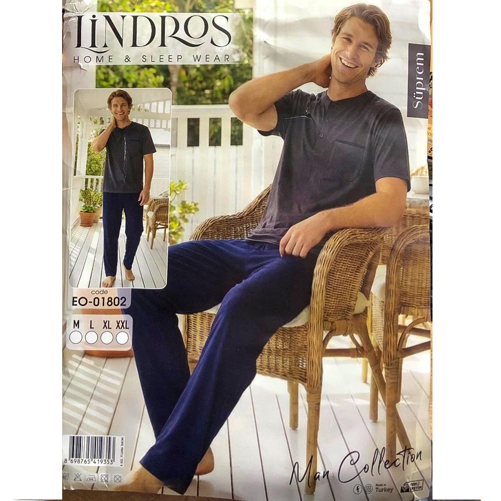 Lindros EO-01802 Erkek Süprem Kısa Kol Yaka Düğmeli Pijama Takımı M-2XL