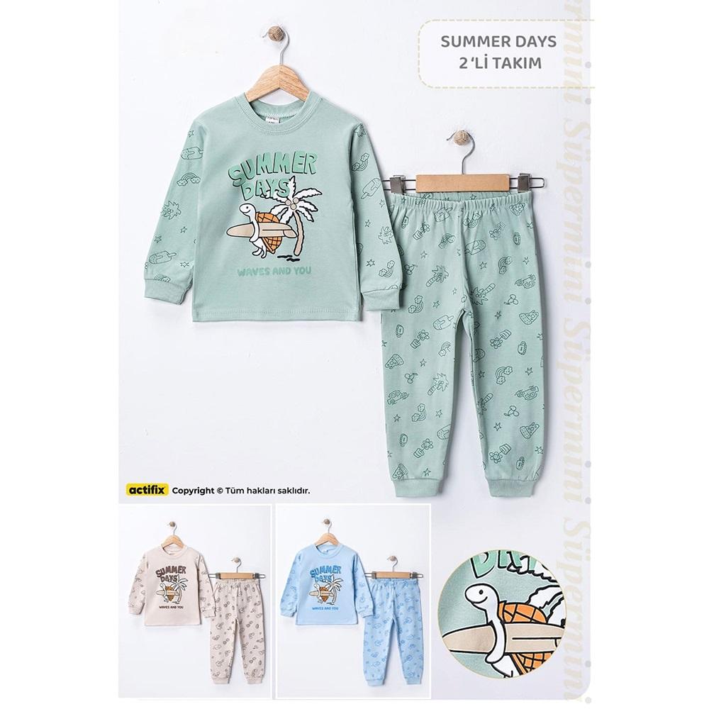 Süpermini 4146 Erkek Çocuk Penye Summer Days Baskılı Takım 4-6 Yaş