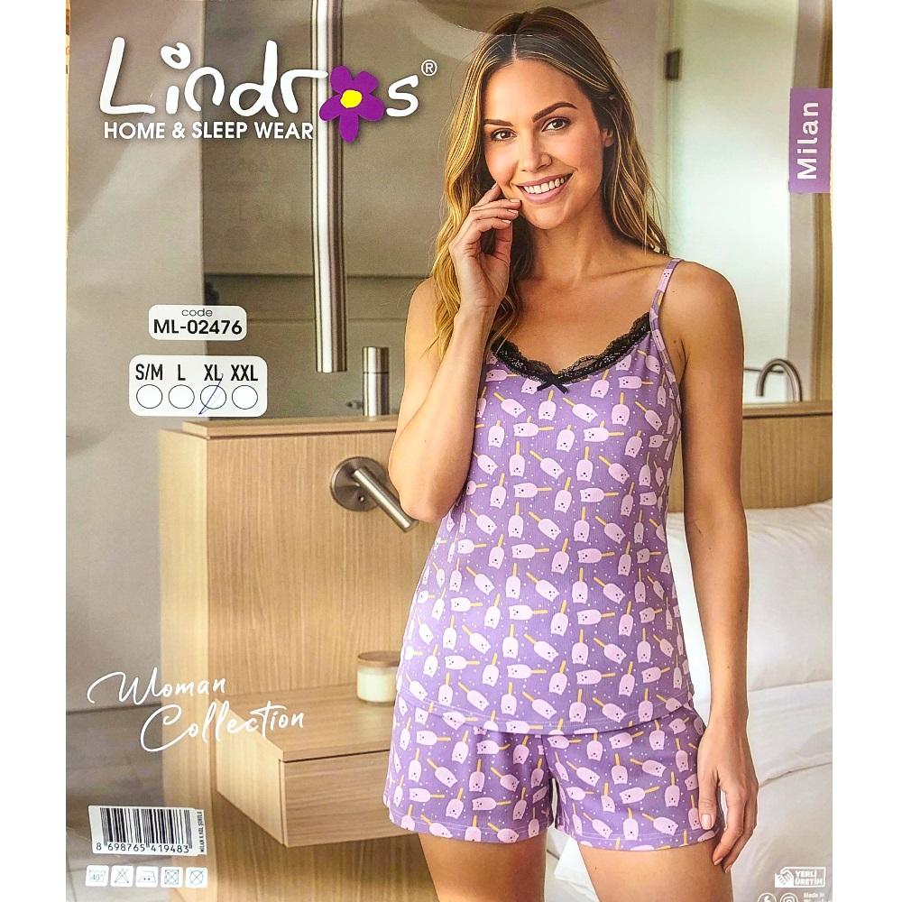 Lindros ML-02476 Bayan Milan Dantelli İp Askılı Şortlu Takım S-2XL