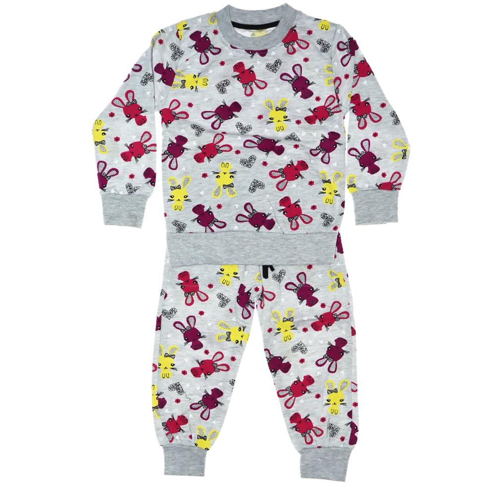 Kız Çocuk Tavşan Baskılı Sweatli Takım 7-8-9-10 Yaş