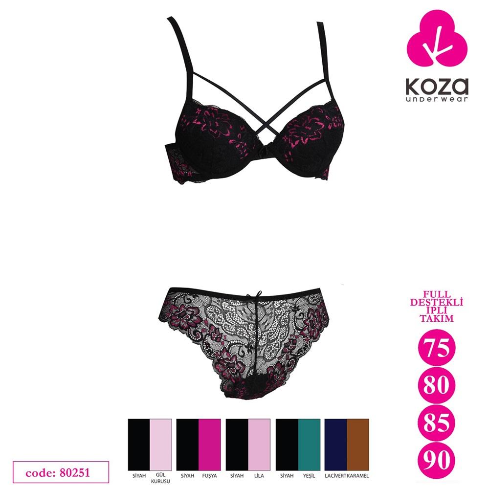 Koza 80251 Bayan Dantelli İpli Full Destekli Sütyen Takım