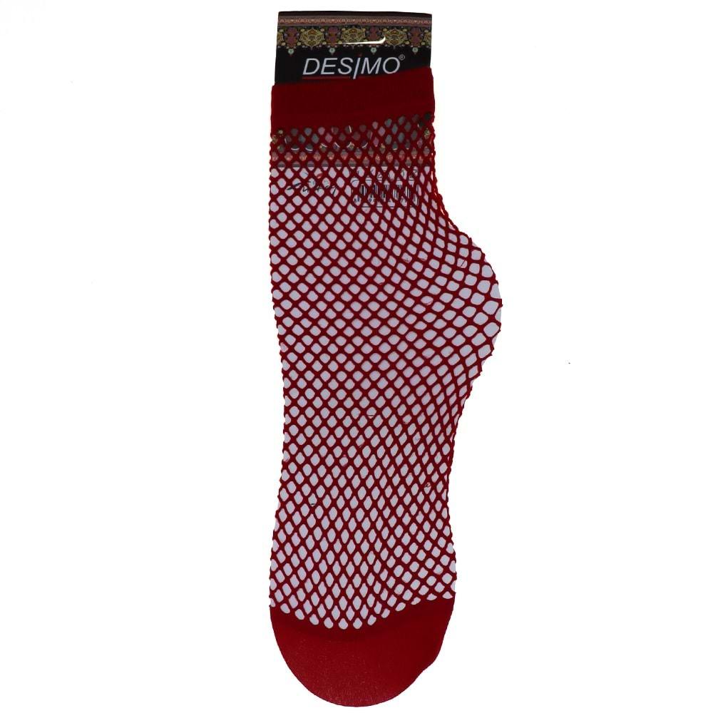 Desimo Bayan Düz File Soket Çorap - Kırmızı