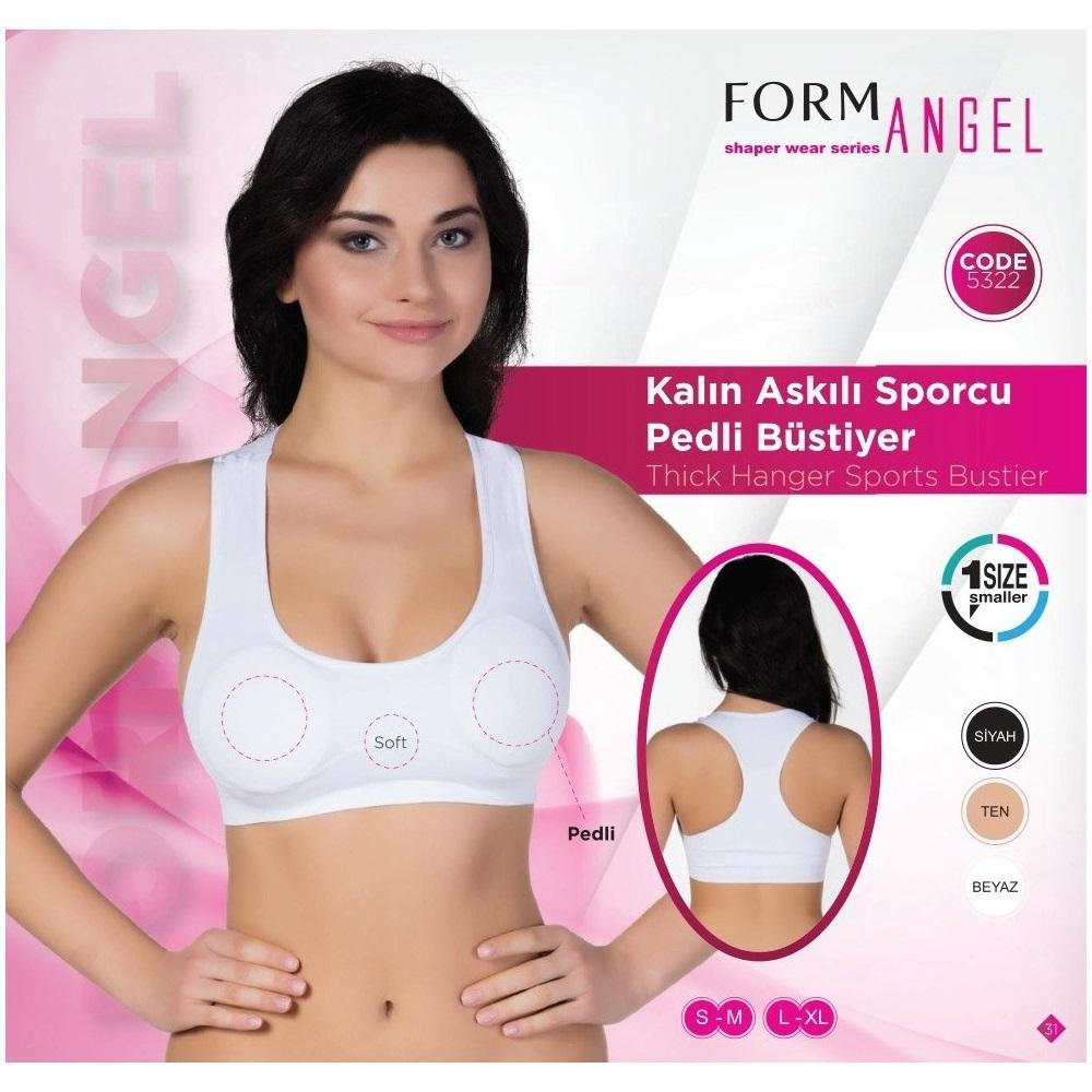 Form Angel 5322 Kalın Askılı Sporcu Pedli Büstiyer - Siyah - L-XL