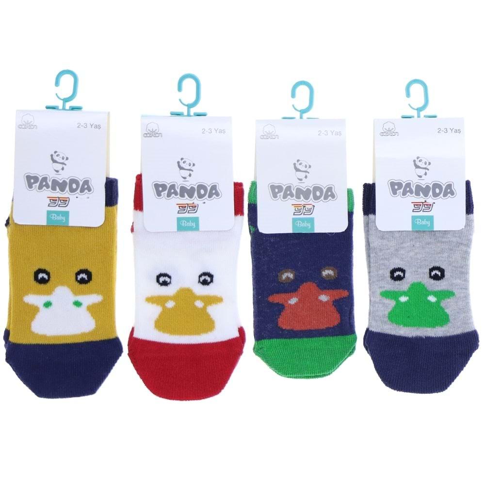 Panda P06 Erkek Bebek Yıkamalı Patik Çorap - Karışık Renk - 0-1 YAŞ