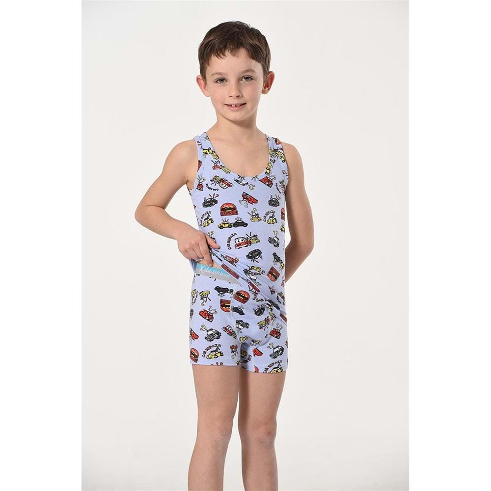 Kota 1017 Erkek Çocuk Desenli Boxer-Atlet Takım - A. Mavi - 9-10 YAŞ