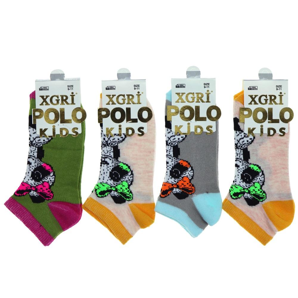 XGri Polo Ç-3 Kız Çocuk Desenli Likralı Patik Çorap