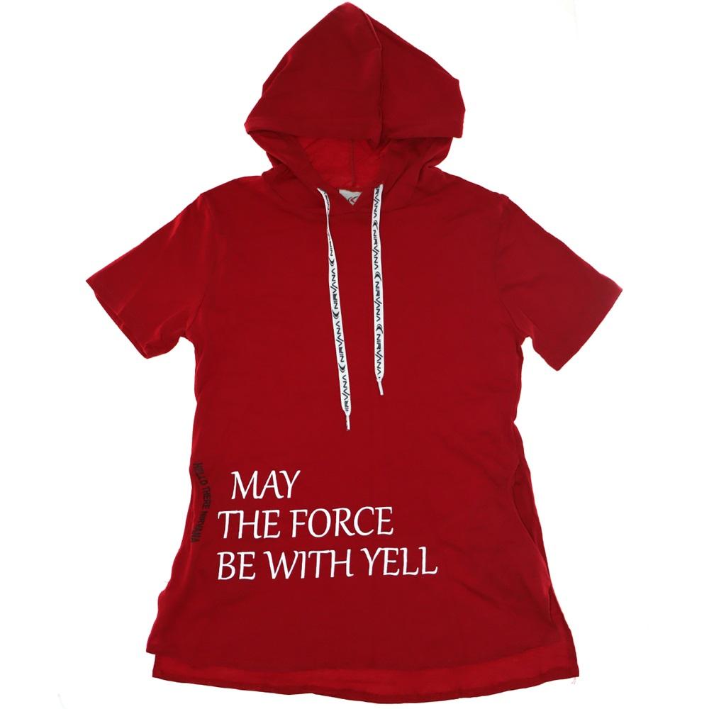 493 My The Force Be Whıt Yell Baskılı Likralı Süprem Kapşonlu Kız Sweatshirt 9-12 Yaş - Kırmızı - 9-12 YAŞ