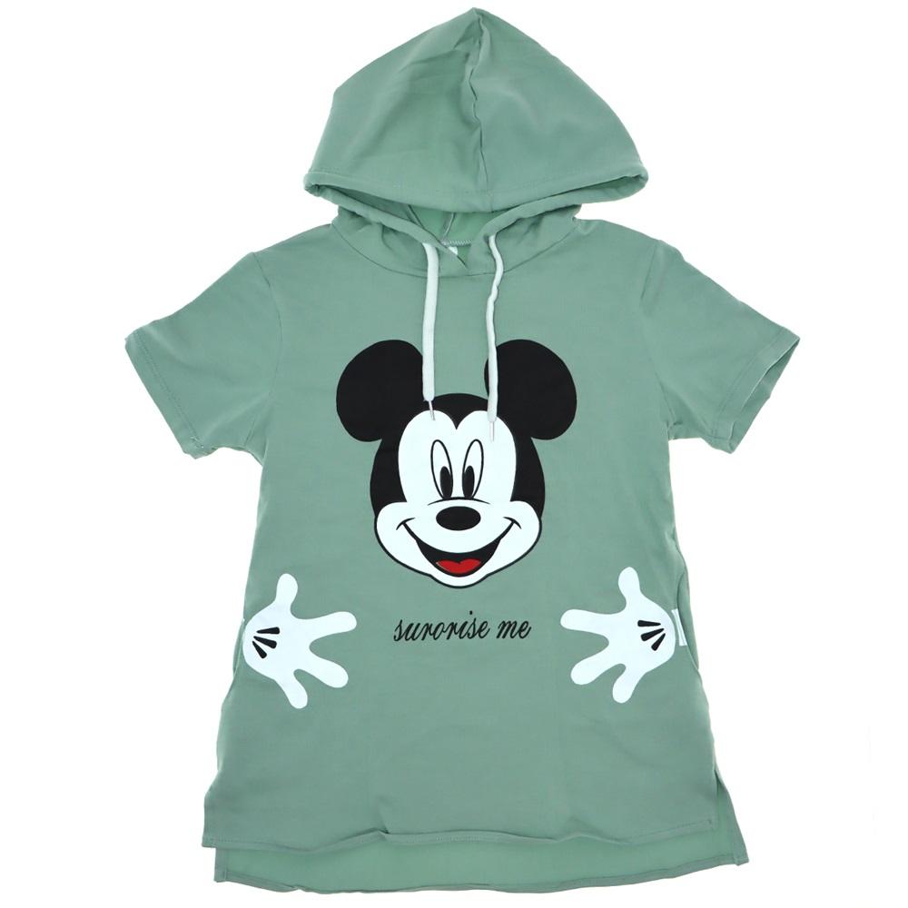 486 Mickey Mouse Baskılı Likralı Süprem Kapşonlu Kız Sweat 13-16 Yaş