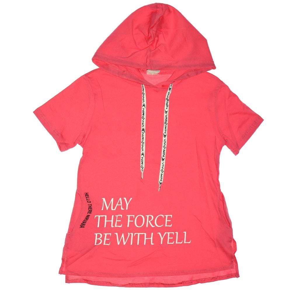 493 My The Force Be Whıt Yell Baskılı Likralı Süprem Kapşonlu Kız Sweatshirt 13-16 Yaş - Nar Çiçeği - 13-16 YAŞ