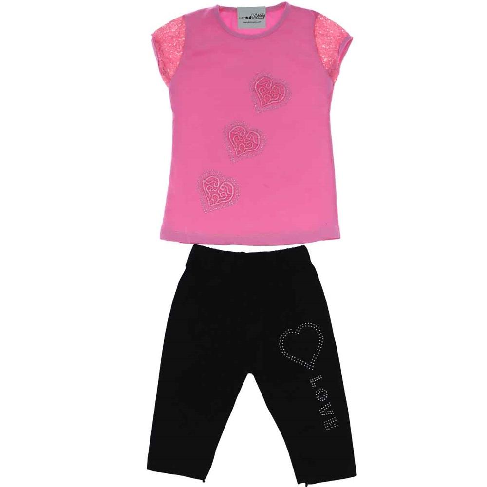 1010 Kalp Güpür Taşlı Kaprili Likralı Kız 2 Li Takım 1-4 Yaş