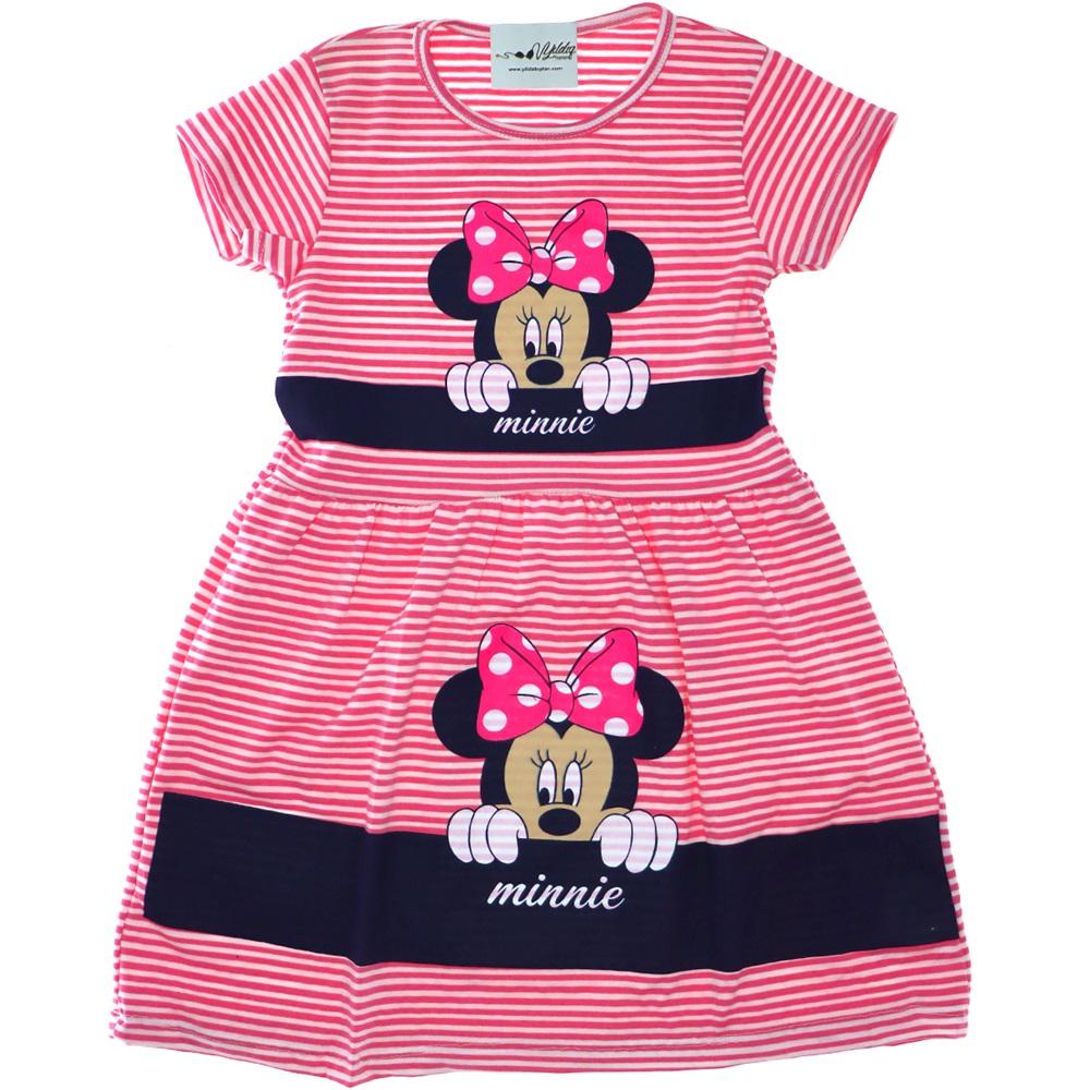 8011 Minnie Mouse Desenli Kız Çocuk Elbise 3-8 Yaş