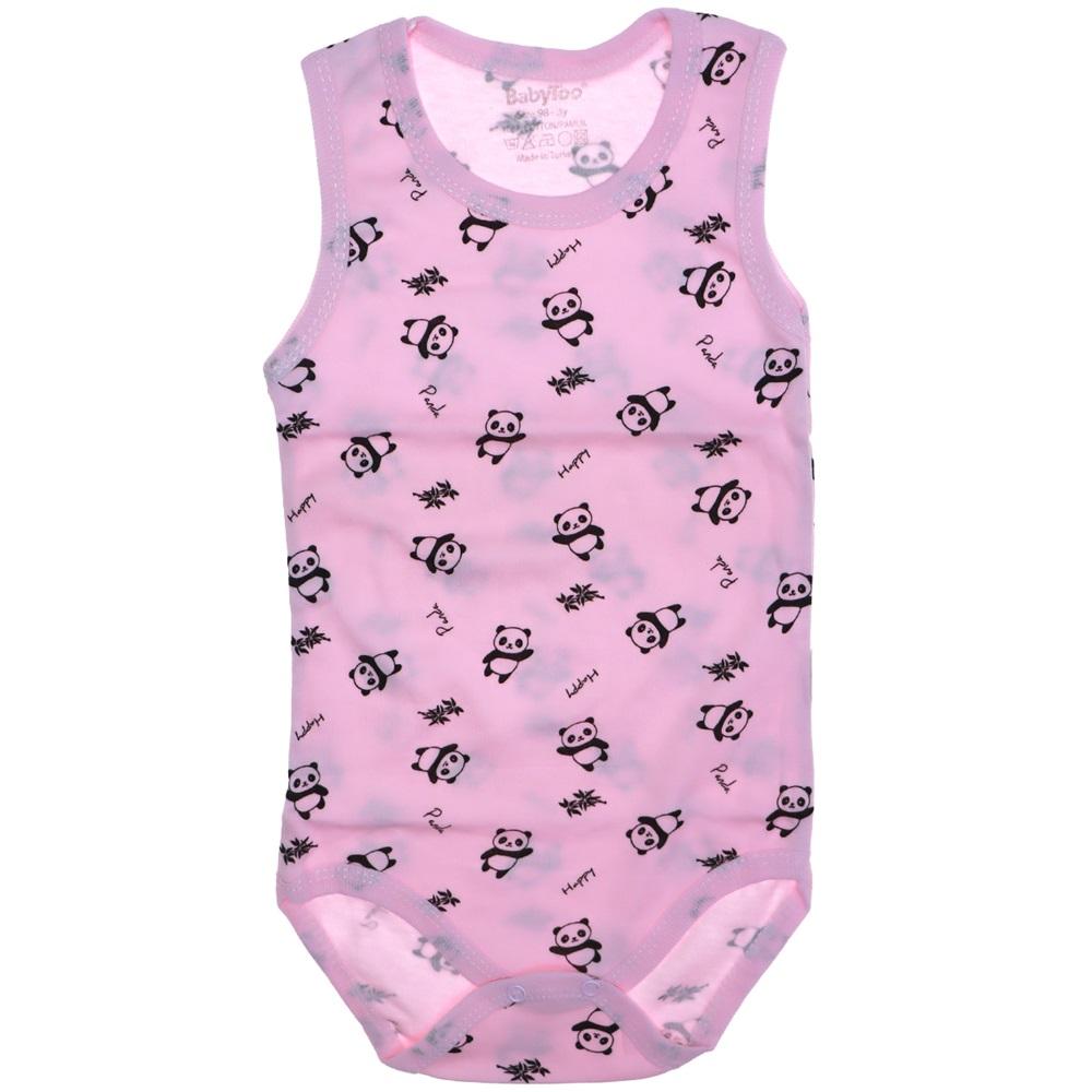 7078 Bebe Pandalı Desenli Penye Askılı Çıtçıtlı Badi 0-1 - 3-6-9 Ay