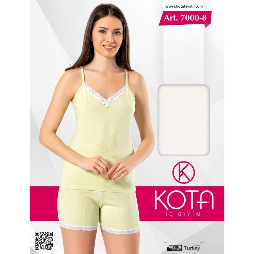 Kota 7000-8 Bayan İp Askılı Güpürlü Şortlu Takım - fıstık yeşili desenli